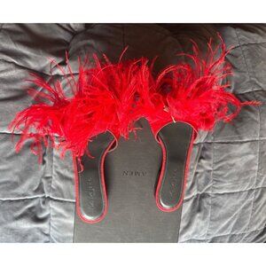NWB AMEN Italy Feather Slip On Flats Sandals Red Size 36